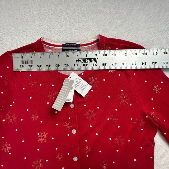 Lands' End Womens XS Red Supima Cotton Snowflake Christmas Cardigan Sweater New - Picture 5 of 8